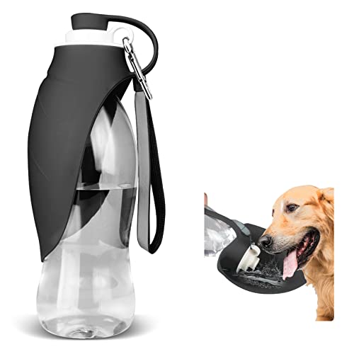 TIOVERY HundeWasserflasche, tragbarer HaustierWasserspender, auslaufsicher, mit Trinkbecher, Schüssel für Spaziergänge im Freien, Wandern, Reisen, 590 ml Wasserflasche passend für kleine bis große von TIOVERY