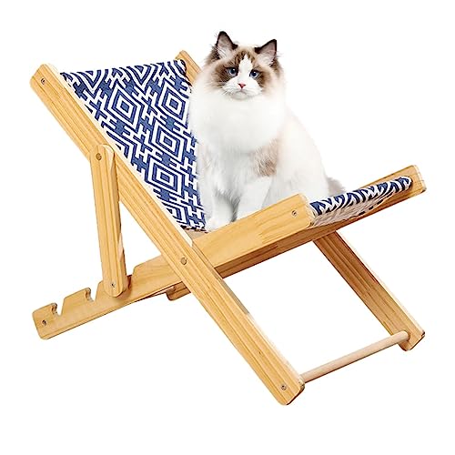 Erhöhtes Katzenbett – trägt 10 kg, großer, bodenstehender Katzen-Loungesessel – vierstufig verstellbare Katzenhängematte für Kaninchen, Katzen, Welpen, kleine Hunde – Haustiermöbel aus Holz von TISSAC