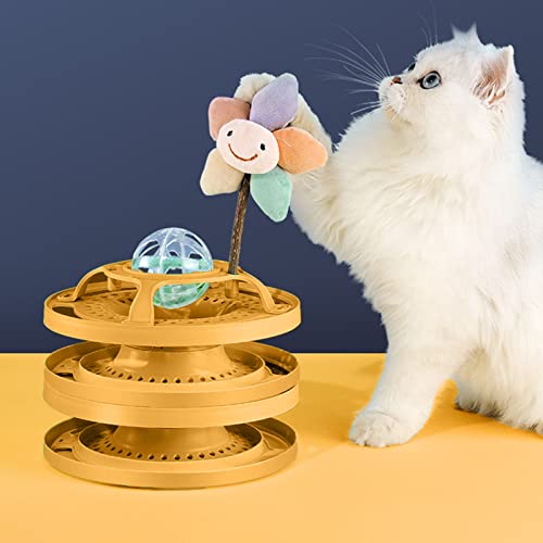 Katzen-Kugelbahn, 3-stufiger Drehteller für Kätzchen, Katzen-Kugelturm, Katzenspielzeug-Roller, Interaktives Kätzchen-Spaß, Geistiges Körperliches Training, Puzzle, Kätzchen-Spielzeug für(Gelb) von TITA-DONG