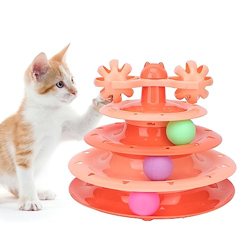 Katzen-Kugelbahn, 4-stufiger Drehteller für Kätzchen, Katzen-Kugelturm, Katzenspielzeug-Roller, Interaktives Kätzchen-Spaß, Geistiges Körperliches Training, Puzzle, Kätzchen-Spielzeug(Orange) von TITA-DONG