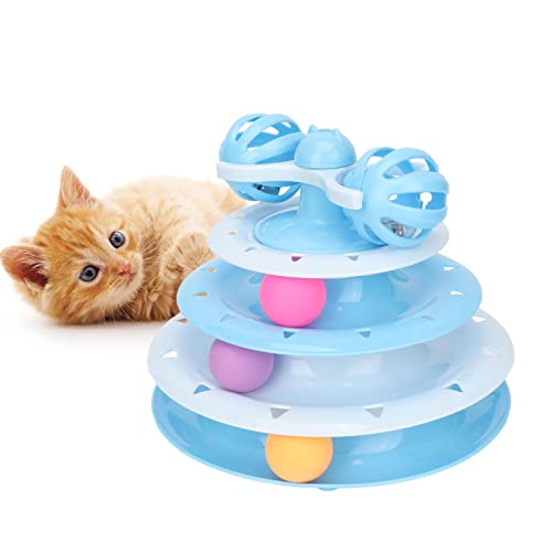 Katzen-Kugelbahn, 4-stufiger Drehteller für Kätzchen, Katzen-Kugelturm, Katzenspielzeug-Roller, Interaktives Kätzchen-Spaß, Geistiges Körperliches Training, Puzzle, Kätzchen-Spielzeug für(Blau) von TITA-DONG