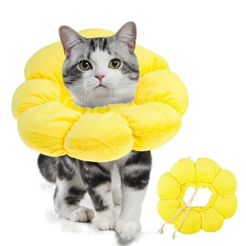 Halskrause Katze, Einstellbarer Halskrause Katze, Leckschutz Katze Sonnenblume Katzenhalsband, Elisabethanischer Kragen Katze für Katzen Nach Operationen und Verletzungen von TIVUNORON