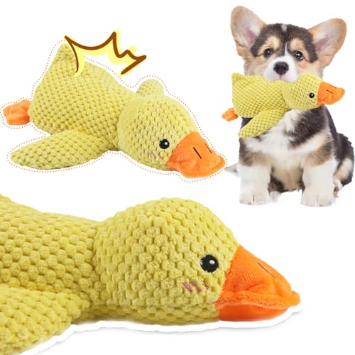 TIVUNORON Ente Hundespielzeug, Quack-Quack Duck Dog Toy, Quietschspielzeug Ente Hund, Beruhigende Ente Hunde, Quack-Quack Duck Kuscheltier für Hunde, Pfotenstern Anti Stress Ente Squeak für Welpen von TIVUNORON