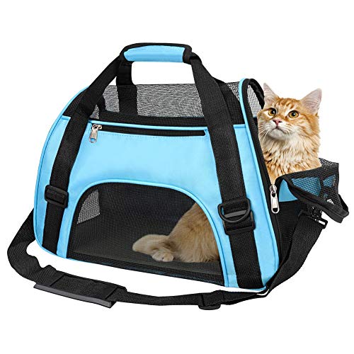 TIYOLAT Haustier-Tragetasche, Fluggesellschaftszugelassene Duffle-Taschen, Haustier-Reise-tragbare Tasche Zuhause für kleine Hunde, Katzen und Welpen, Kleintiere (M, Blau) von TIYOLAT