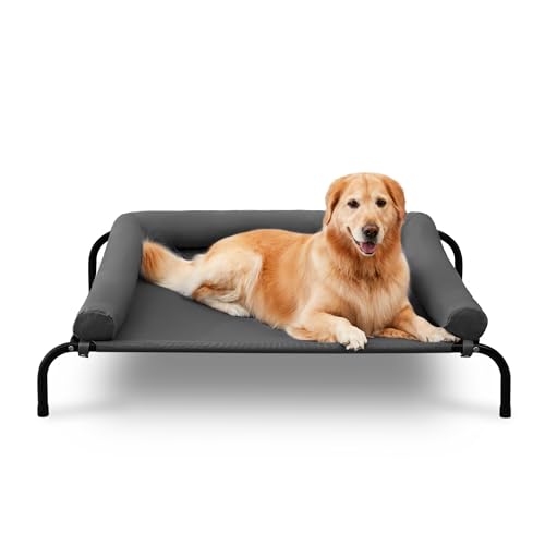 TJ SOULER Outdoor-Hundebett mit abnehmbarem Bloster, kühlendes erhöhtes Hundebett für große Hunde, atmungsaktives, waschbares Netzgewebe, kühlendes erhöhtes Hundebett für Haus und Garten L Dunkelgrau von TJ SOULER