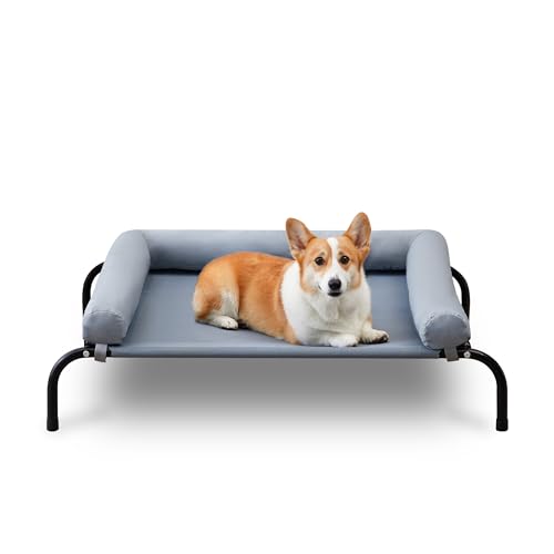 TJSOULER Outdoor-Hundebett mit abnehmbarem Bloster, kühlendes erhöhtes Hundebett für kleine bis mittelgroße Hunde, atmungsaktives, waschbares Netzgewebe, Hundebett für Haus und Garten M Grau von TJSOULER