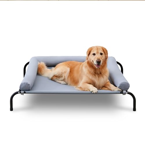 TJSOULER Outdoor-Hundebett mit abnehmbarem Bloster, kühlendes erhöhtes Hundebett für mittelgroße Hunde, atmungsaktives, waschbares Netzgewebe, Hundebett für Haus und Garten L Grau von TJSOULER