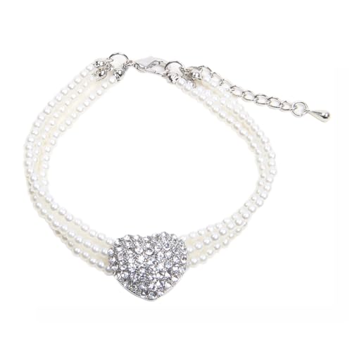 DREI Reihen von Perle Herz Anhänger Haustier Halskette Diamant Katze Halskette Schmuck Hundehalsband Hochzeit Haustier Schmuck 7,8-9,8 Zoll / 9,8-11,81 Zoll von TJCGCKK