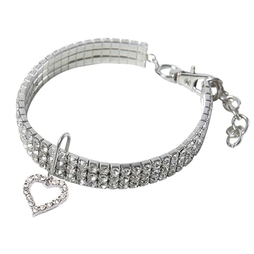 Herz-Anhänger Diamant verkrustete Hundehalsband Katze Haustier Halsband einstellbar Haustier Halsband Schmuck große Diamant Hundehalsband 11.4-13.4 Zoll von TJCGCKK