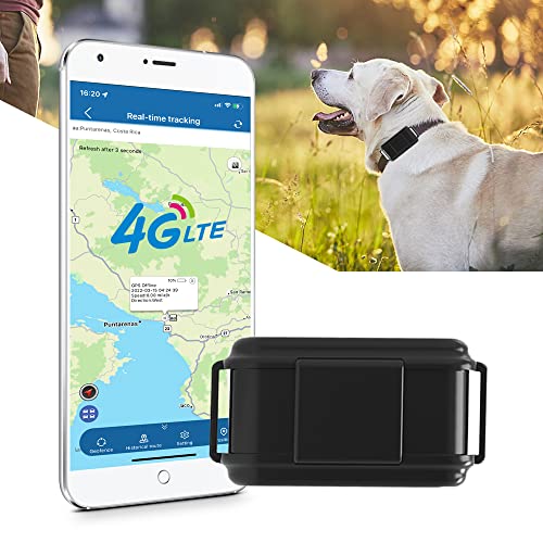 TKMARS Hunde Tracker 4G GPS mit Leine, 3000mah Batterie, Schall Alarm, Zwei-Wege-Audio, Mehrfacher Alarm Tracker für große Hunde mit Echtzeit Tracking, Arbeitet über SMS/APP/Web Plattform ohne ABO von TKMARS