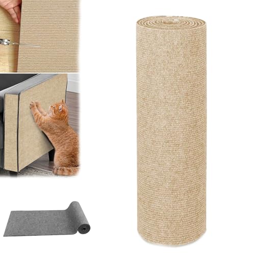 TKNIBEEN Pawmingle Cat Scratching Carpet, Cat Scratching Mat Self Adhesive, Sticky Cat Scratch Wall Mat, Wall Climbing Cat Scratcher Couch Corner Furniture Protectors (Khaki, 30cm*100cm) von TKNIBEEN