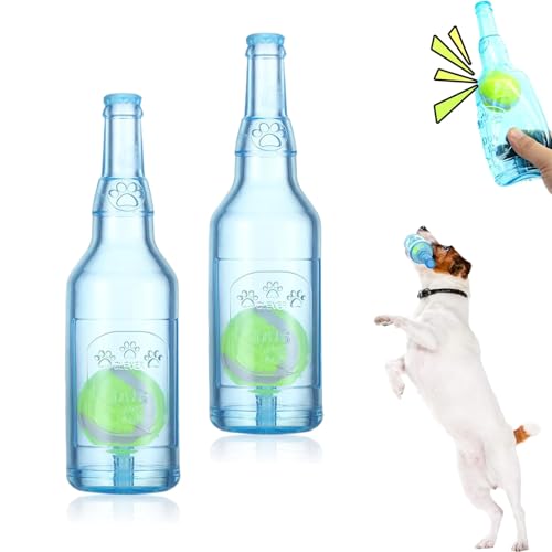 TKNIBEEN Pet Chew Beer Bottle with Tennis Ball, Crunch and Play Bottle Dog Toy, Water sBottle with Stennis sBall Dog sToy,Tennis Ball in sBottle sDog, Crunch sBottle Toy (2PCS Blue) von TKNIBEEN