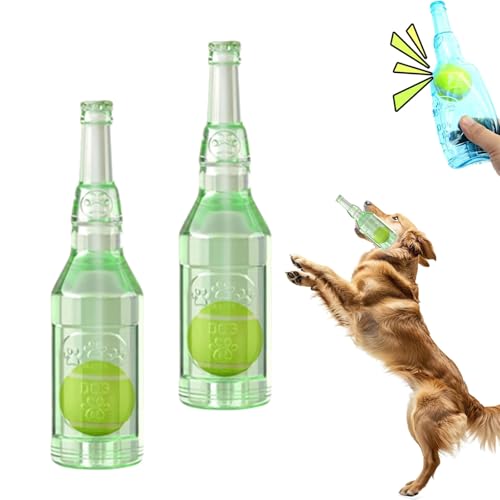 TKNIBEEN Pet Chew Beer Bottle with Tennis Ball, Crunch and Play Bottle Dog Toy, Water sBottle with Stennis sBall Dog sToy,Tennis Ball in sBottle sDog, Crunch sBottle Toy (2PCS Green) von TKNIBEEN