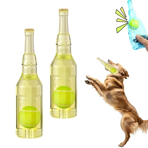 TKNIBEEN Pet Chew Beer Bottle with Tennis Ball, Crunch and Play Bottle Dog Toy, Water sBottle with Stennis sBall Dog sToy,Tennis Ball in sBottle sDog, Crunch sBottle Toy (2PCS Yellow) von TKNIBEEN