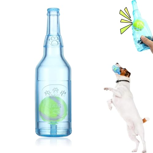 TKNIBEEN Pet Chew Beer Bottle with Tennis Ball, Crunch and Play Bottle Dog Toy, Water sBottle with Stennis sBall Dog sToy,Tennis Ball in sBottle sDog, Crunch sBottle Toy (Blue) von TKNIBEEN