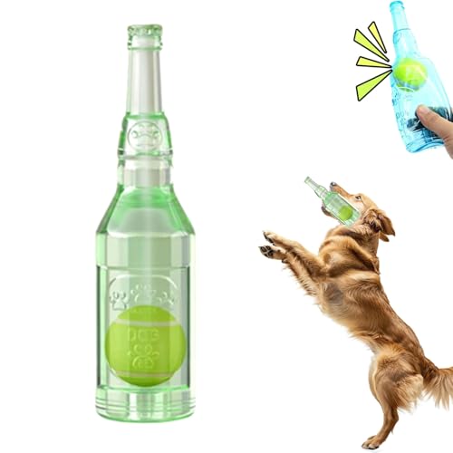 TKNIBEEN Pet Chew Beer Bottle with Tennis Ball, Crunch and Play Bottle Dog Toy, Water sBottle with Stennis sBall Dog sToy,Tennis Ball in sBottle sDog, Crunch sBottle Toy (Green) von TKNIBEEN