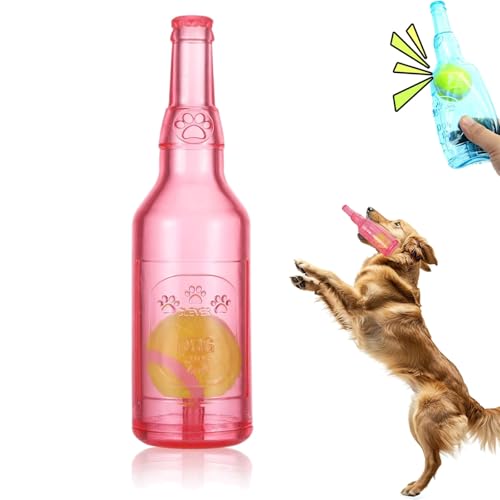 TKNIBEEN Pet Chew Beer Bottle with Tennis Ball, Crunch and Play Bottle Dog Toy, Water sBottle with Stennis sBall Dog sToy,Tennis Ball in sBottle sDog, Crunch sBottle Toy (Red) von TKNIBEEN