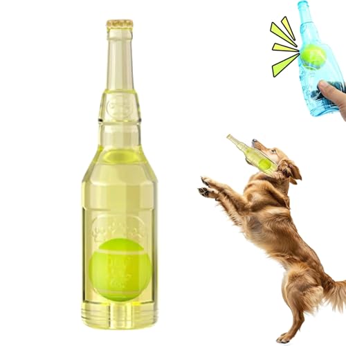 TKNIBEEN Pet Chew Beer Bottle with Tennis Ball, Crunch and Play Bottle Dog Toy, Water sBottle with Stennis sBall Dog sToy,Tennis Ball in sBottle sDog, Crunch sBottle Toy (Yellow) von TKNIBEEN