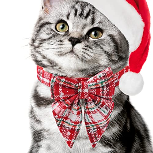 Hundeschleifenhalsband - Weihnachts-Schnalle-Katze-Karohalsbänder mit D-Ring | Niedliches, weiches Schneeflockenmuster-Haustierzubehör, Urlaubs-Hundehalsband für kleine, mittelgroße und große Tlm toys von TLM Toys