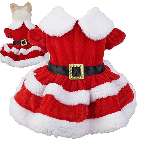 TLM Toys Hunde-Weihnachtskleid - Weihnachts-Weihnachtsmann-Haustier-Baumwoll-Kostü,Haustierkleidung, Samtrock, Neujahrskostüme für Hunde, süße Kleidung, rote Kleider für Hunde und Katzen von TLM Toys