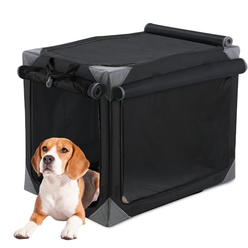 TLSUNNY Tragbare weiche Hundebox, zusammenklappbare Reise-Hundebox für mittelgroße und große Hunde, faltbare 4-türige Hundehütte mit Netzfenstern, weiche Matte, Tragetasche, für den Innen- und von TLSUNNY