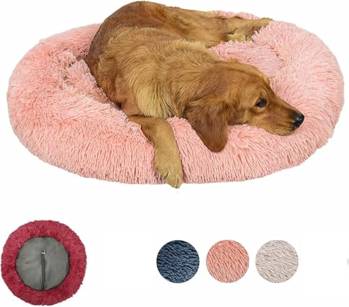 TLTLT Hundebettmatte, Donut-Hundebett, Deluxe-Haustierbett, rundes Donut-Kissen mit abnehmbarem Bezug, rutschfestes Sofa for Hunde und Katzen(Pink,100CM) von TLTLT