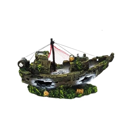 Aquarium-Ornament aus Kunstharz, versunkenes Piratenschiff, Aquarium, Wasserlandschaft, Höhlendekoration, geeignet for Aquarium-Ornamente, Unterwasser-Landschaftsdekor(26 X 9 X 14) von TMAOZW