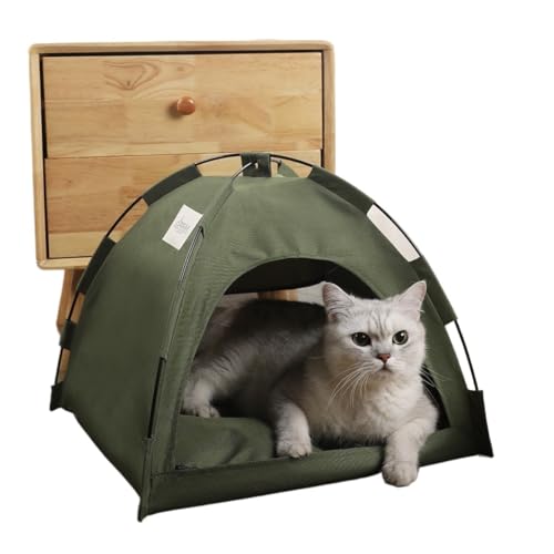 Haustierzeltbett Katzenhausbedarf Warme Kissen Geeignet for kleine Hunde Katzenbett for draußen Katzenbett fürs Auto(Army green,M 40x40cm) von TMAOZW