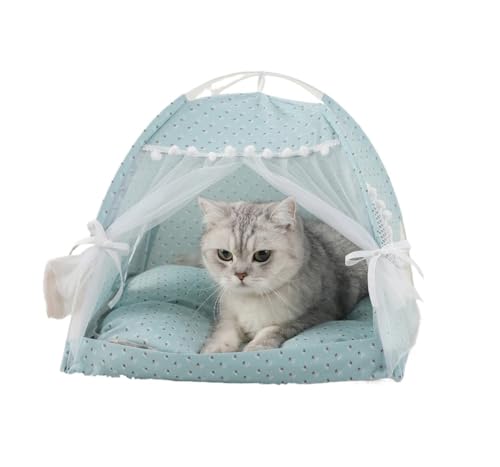 Haustierzeltbett Katzenhausbedarf Warme Kissen Geeignet for kleine Hunde Katzenbett for draußen Katzenbett fürs Auto(Green,L 50x50cm) von TMAOZW