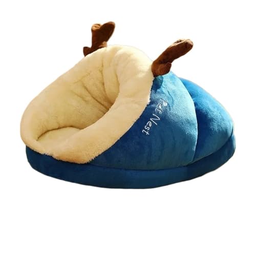 TMAOZW Katzenbett in Pantoffelform, wärmendes Winterplüsch-Haustierhaus, gemütliches Kätzchenkissen, Zubehör, geeignet for Ausruhen und Entspannen von Haustieren im Freien(Blue,M 50x35x30cm) von TMAOZW