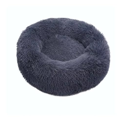 TMAOZW Rundes Katzenbett, superweiches langes Plüsch-Hundehütten-Katzenbett for den Winter, warmes Bett, geeignet for Betten, Innenkatzen, kleines Hundebett, waschbar(Black Grey,50cm) von TMAOZW