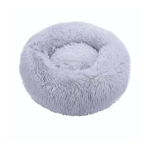 TMAOZW Rundes Katzenbett, superweiches langes Plüsch-Hundehütten-Katzenbett for den Winter, warmes Bett, geeignet for Betten, Innenkatzen, kleines Hundebett, waschbar(Light Grey,70cm) von TMAOZW