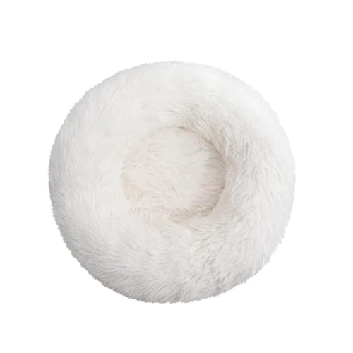 TMAOZW Rundes Katzenbett, superweiches langes Plüsch-Hundehütten-Katzenbett for den Winter, warmes Bett, geeignet for Betten, Innenkatzen, kleines Hundebett, waschbar(White,100cm) von TMAOZW