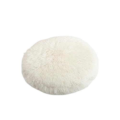 TMAOZW Weiche, runde Katzenbettmatte aus Plüsch for kleine Hunde und Katzen, gemütliches Fleece-Schlafkissen for Haustiere, geeignet for Hauskatzen, waschbar, for kleine Hunde(White,S Diameter 37 cm) von TMAOZW