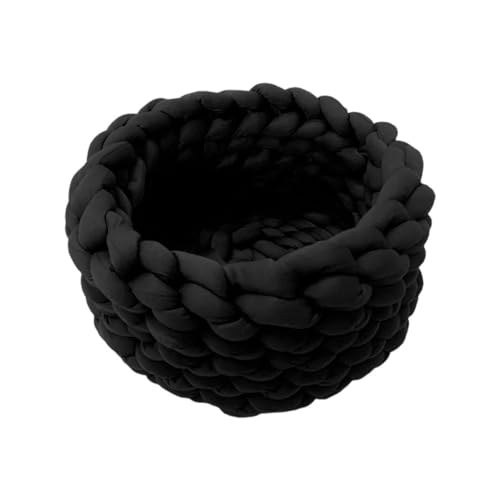 TMAOZW Weiches, rundes Hundebett for Hauskatzen, handgefertigt, gehäkelt, dickes Garn, klobiges Haustierkissen, geeignet for Katzen oder kleine Hunde(Black,35cm) von TMAOZW