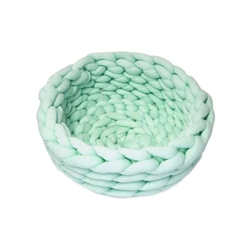 TMAOZW Weiches, rundes Hundebett for Hauskatzen, handgefertigt, gehäkelt, dickes Garn, klobiges Haustierkissen, geeignet for Katzen oder kleine Hunde(Light Green,45cm) von TMAOZW