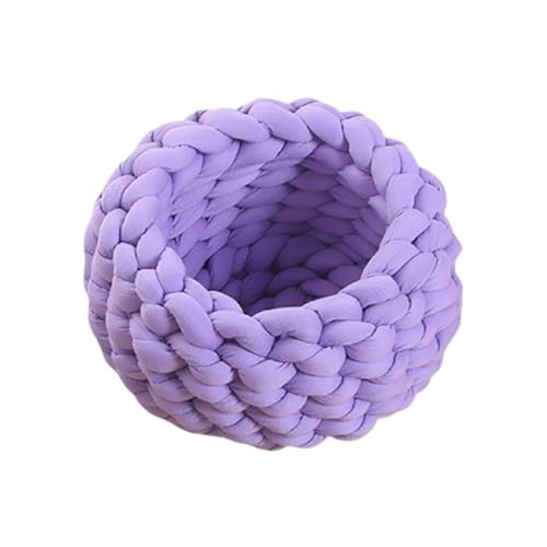 TMAOZW Weiches, rundes Hundebett for Hauskatzen, handgefertigt, gehäkelt, dickes Garn, klobiges Haustierkissen, geeignet for Katzen oder kleine Hunde(Light purple,30cm) von TMAOZW