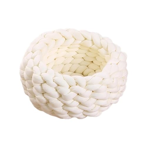 TMAOZW Weiches, rundes Hundebett for Hauskatzen, handgefertigt, gehäkelt, dickes Garn, klobiges Haustierkissen, geeignet for Katzen oder kleine Hunde(White,35cm) von TMAOZW