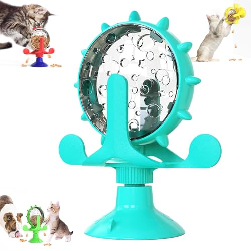 TMFGLERI Lallypet, Lallypet Futter-Windmühle, interaktives Spielzeug mit Leckerli-Spender für Katzen, 360° drehbare Windmühle mit Saugnapf für kleine Haustiere. (Blue) von TMFGLERI