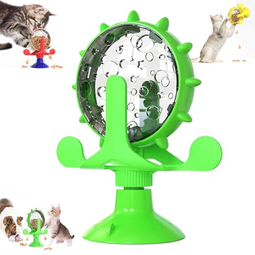 TMFGLERI Lallypet, Lallypet Futter-Windmühle, interaktives Spielzeug mit Leckerli-Spender für Katzen, 360° drehbare Windmühle mit Saugnapf für kleine Haustiere. (Green) von TMFGLERI