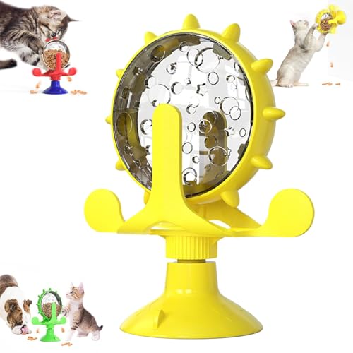 TMFGLERI Lallypet, Lallypet Futter-Windmühle, interaktives Spielzeug mit Leckerli-Spender für Katzen, 360° drehbare Windmühle mit Saugnapf für kleine Haustiere. (Yellow) von TMFGLERI