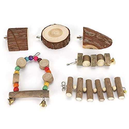 TMISHION Hamster-Kauspielzeug, Hamster-Sicherheitsschaukel, Beißschnur, Springplattform-Spielzeug, Holz, Kleines Haustier-Kauspielzeug-Set mit Glocke für Kleine Haustiere, Papageien, von TMISHION