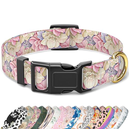 TMOODEL Hundehalsband, niedliches Blumenmuster für große Hunde, weiches Nylon, Welpenhalsband für Jungen und Mädchen, verstellbar, strapazierfähig, mit Schnellverschluss-Schnalle, bunte von TMOODEL