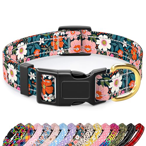 TMOODEL Reflektierendes Hundehalsband, niedliches Blumen-Thema, Hundehalsband für große Hunde, weiches Nylon, Welpenhalsband für Jungen und Mädchen, Hündinnen, verstellbar, strapazierfähig, mit von TMOODEL