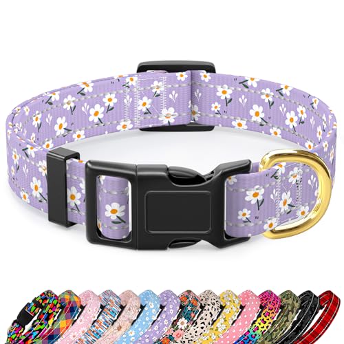 TMOODEL Reflektierendes Hundehalsband für große Hunde, niedliches Blumendesign, verstellbar, strapazierfähiges Nylon, Welpenhalsband für Jungen und Mädchen, weiches Haustierzubehör mit von TMOODEL