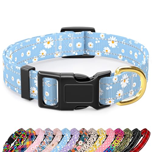 TMOODEL Reflektierendes Hundehalsband, niedliches Gänseblümchen-Motiv, Hundehalsband für große Hunde, weiches Nylon, Welpenhalsband für Jungen und Mädchen, Hündinnen, verstellbar, strapazierfähig, mit von TMOODEL