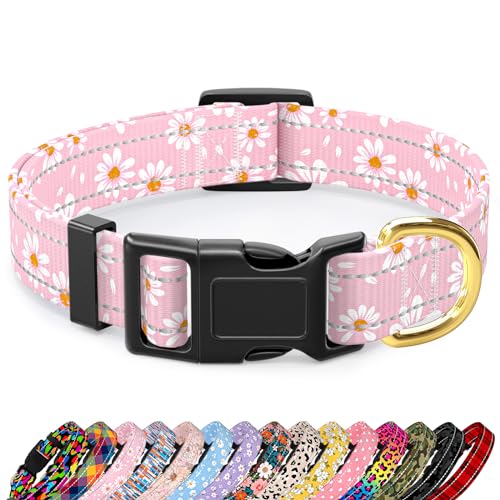 TMOODEL Reflektierendes Hundehalsband, niedliches Gänseblümchen-Motiv, Hundehalsband für große Hunde, weiches Nylon, Welpenhalsband für Jungen und Mädchen, Hündinnen, verstellbar, strapazierfähig, mit von TMOODEL