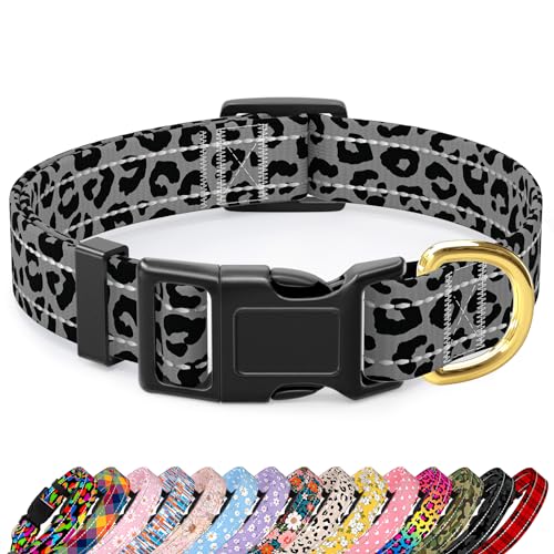 TMOODEL Reflektierendes Hundehalsband, niedliches Hundehalsband im Leoparden-Stil, für große Hunde, weiches Nylon, Welpenhalsband für Jungen und Mädchen, verstellbare Haustierhalsbänder mit von TMOODEL