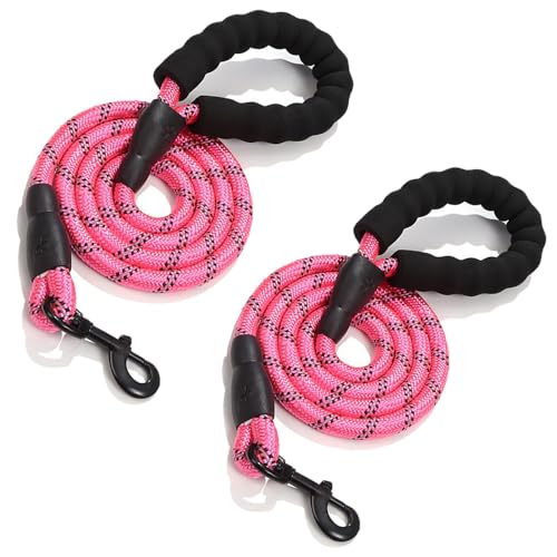 Hundeleine 2 Stück Reflektierende Leine aus Robuste Nylon Freihandleine Dog Leash 1.5mx0.6cm Laufleine für Hunde mit Sicherheitskarabiner für Mittelgroße Große Hunde Führleine Training(3#) von TMTGTS