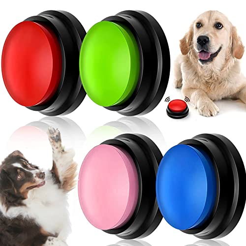 TNSLAND Buzzer mit Aufnahmefunktion Hunde, 4 Stück Hund Buzzer mit Sound Button, Buzzers mit Aufnahmefähige Tasten für Hund Interaktion, Haustier Trainingsglocke, Hundeklingel Hunde Knöpfe Sprechen von TNSLAND